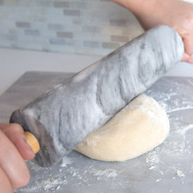 Fox Run marble rolling pin on kitchen counter elevating baking setup