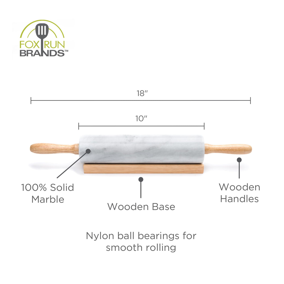 Fox Run rolling pin with wooden handles offering comfortable grip