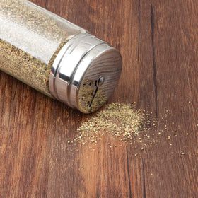 Fox Run 6-ounce spice jar highlights airtight seal for freshness.