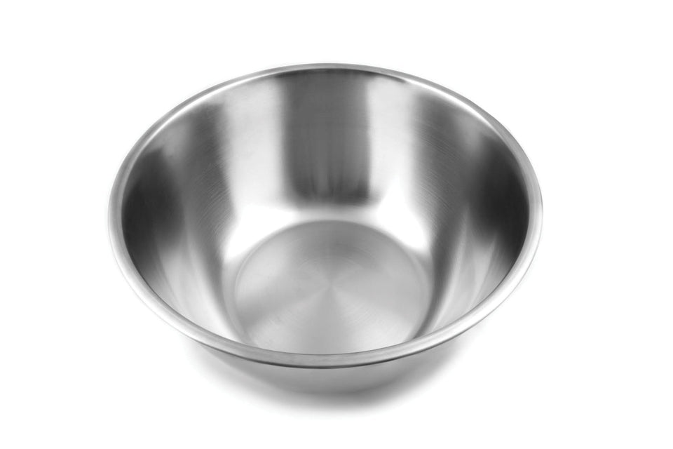 Fox Run stainless steel mixing bowl with 10.75-quart capacity for large-batch batter preparation.