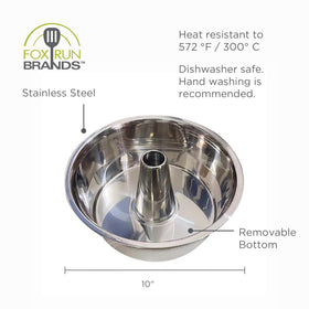Fox Run two-piece design cake pan facilitates simple cake removal.