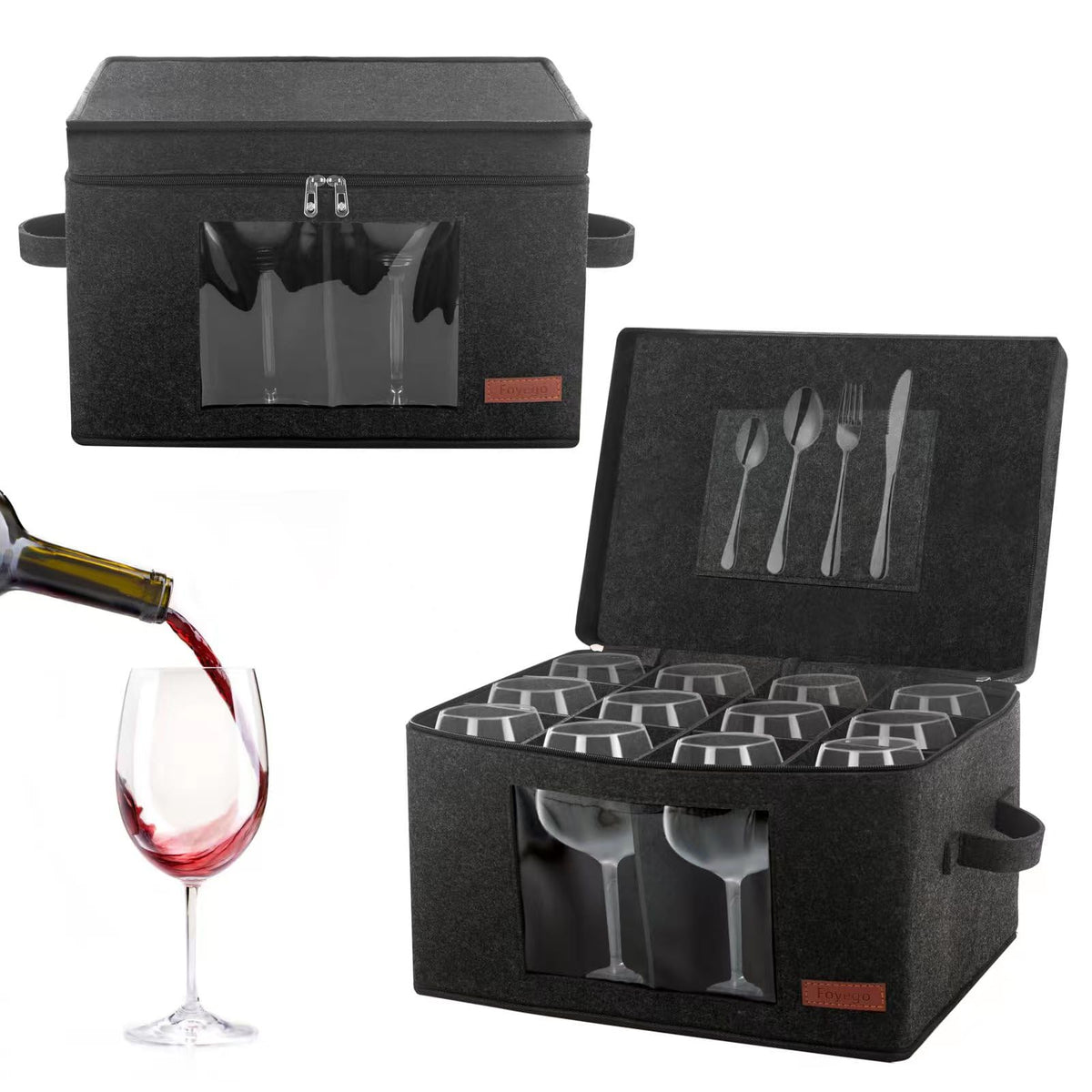 Foyego 2-pack wine glass storage box with dividers keeps 24 glasses organized during moves.