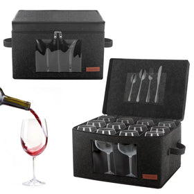 Foyego 2-pack wine glass storage box with dividers keeps 24 glasses organized during moves.