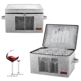 Foyego 2-pack wine glass storage boxes with dividers protect crystal stemware during transit.
