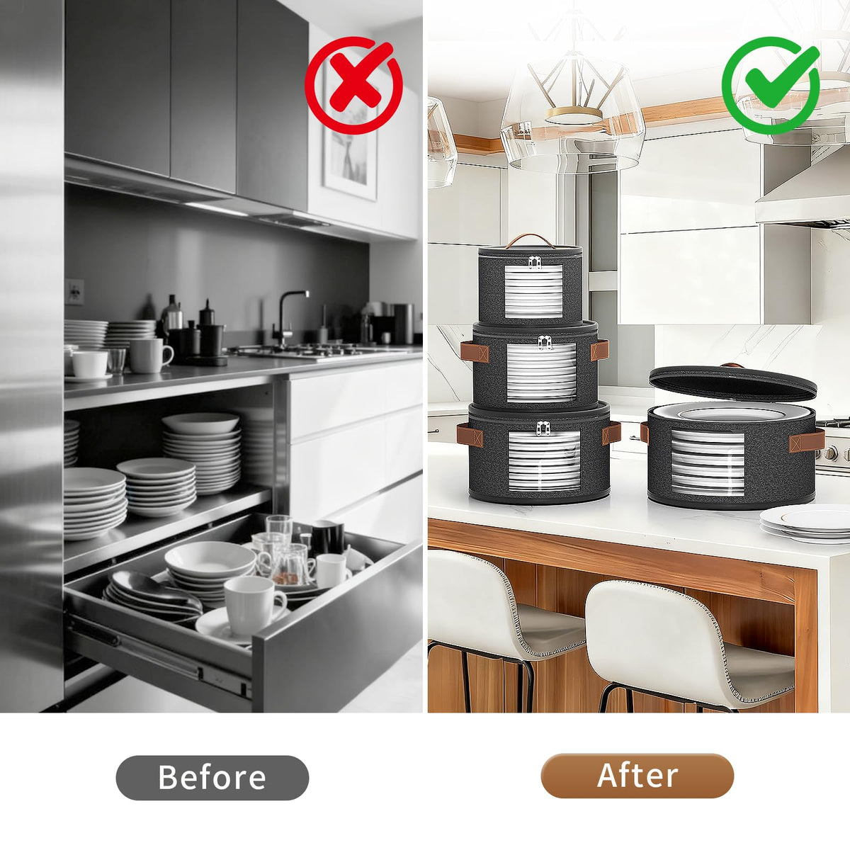 Foyego hard-shell protectors safeguard fine china during stacking and moving.