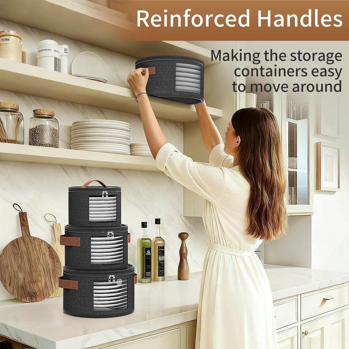 Foyego space-saving plate organizer stacks neatly to maximize pantry room.