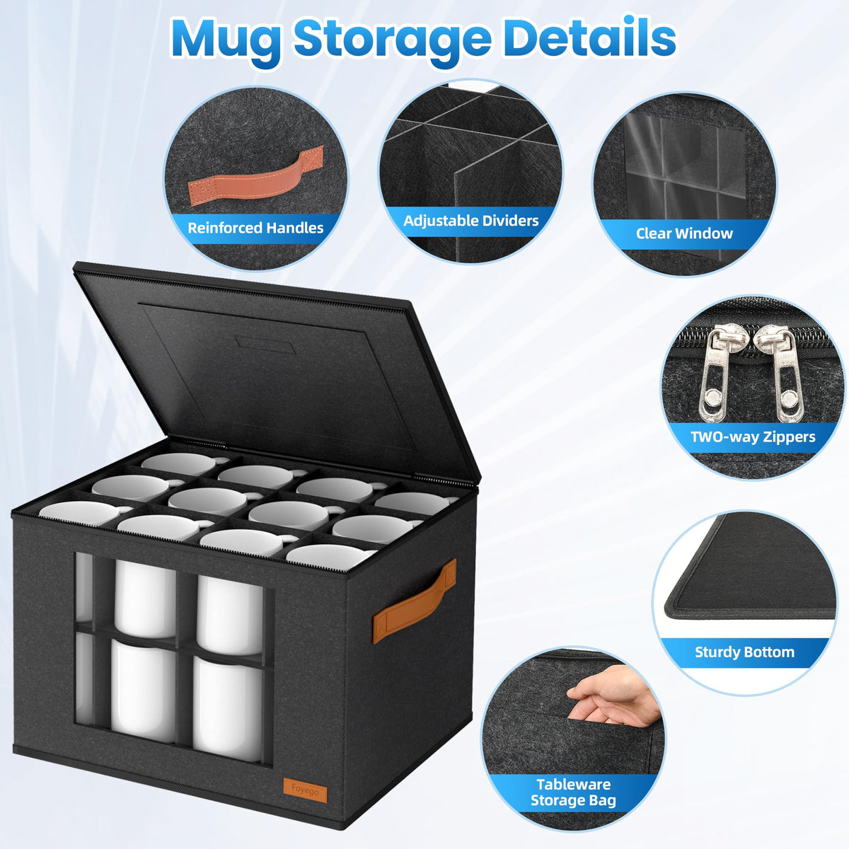 Foyego stackable mug organizer saves cabinet space while protecting delicate glassware.