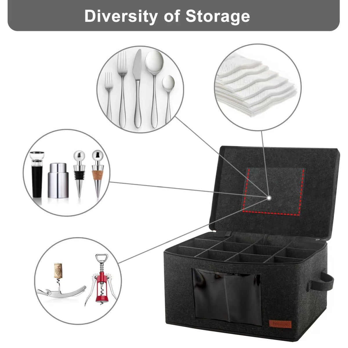 Foyego wine glass storage box clear window lets you view contents at a glance.