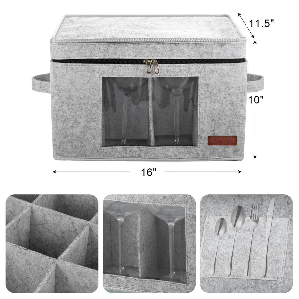 Foyego wine glass storage box features a dustproof lid for clean storage.