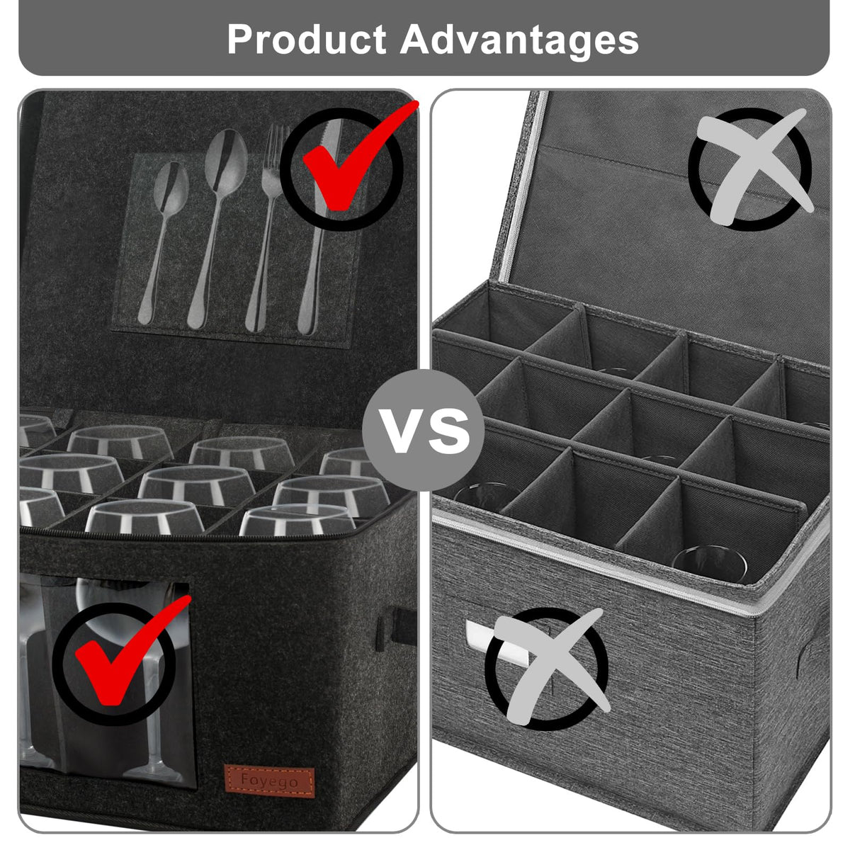 Foyego wine glass storage box is stackable for space-saving organization.