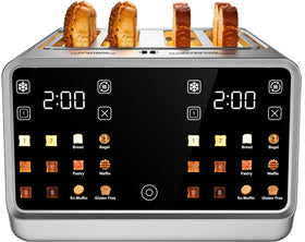 Foyoconven 4-slice wide-slot toaster handles thick breads for even browning.