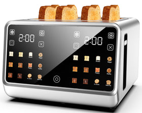 Foyoconven 4-Slice Toaster front view with dual digital panels for simultaneous toasting.