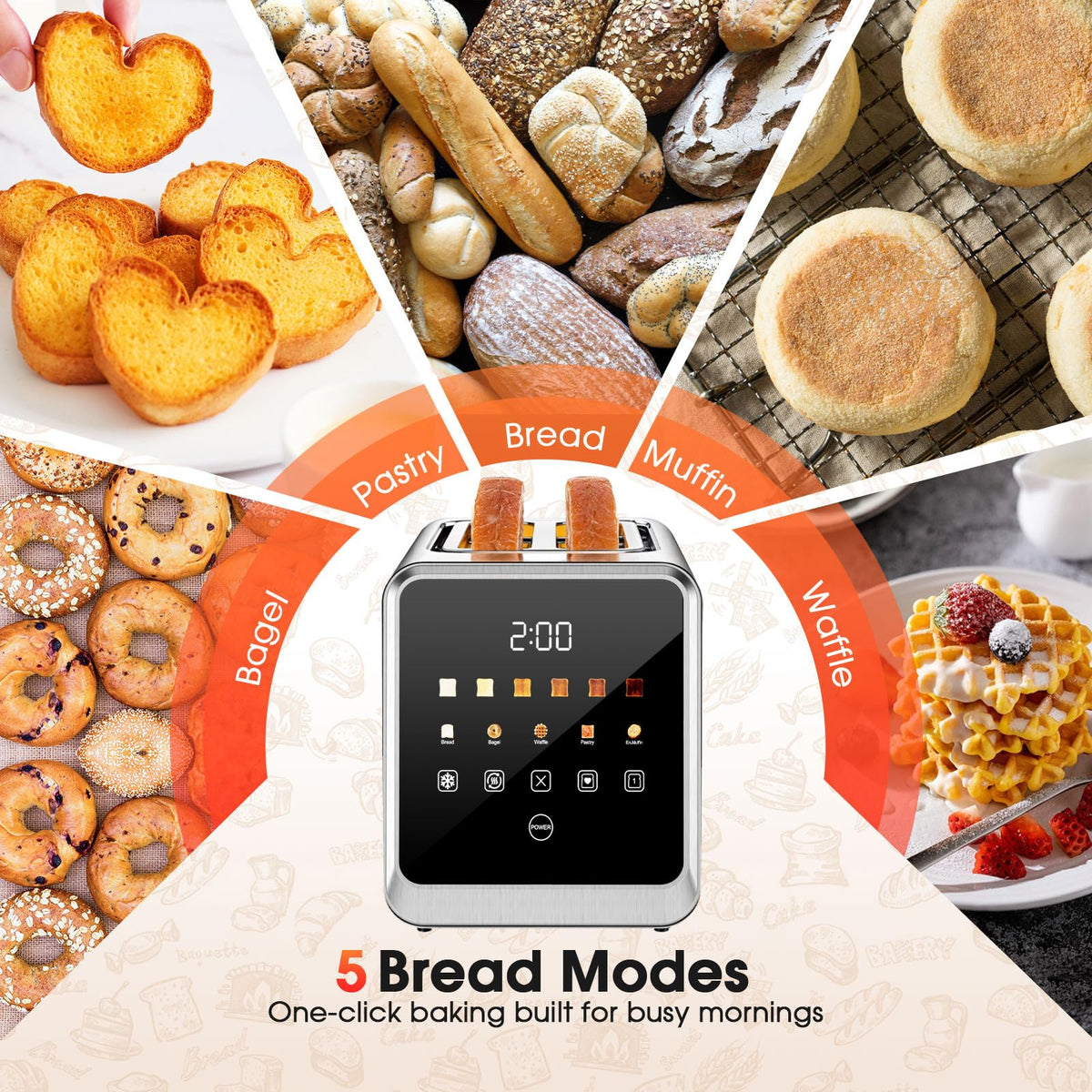 Foyoconven Toaster wide-slots design fits bagels and thick bread.