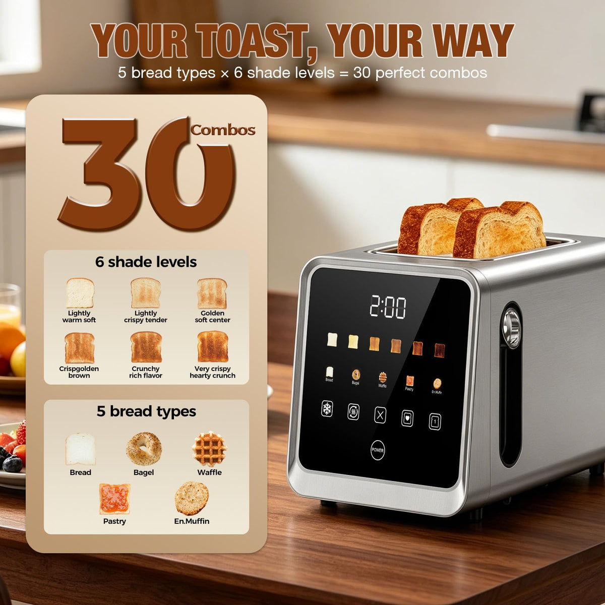 Foyoconven memory function saves your preferred shade and bread type for next use