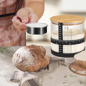 Foyofly measuring spoons and scraper for precise dough handling.