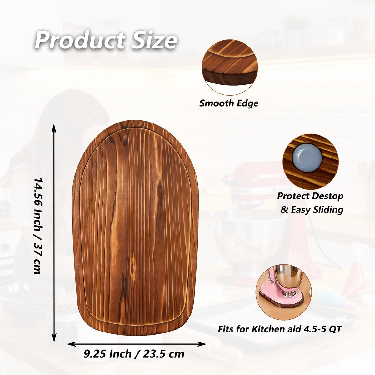 Fracijuy pine slider fits 4.5–5 Qt KitchenAid Tilt-Head, including Artisan and Classic.