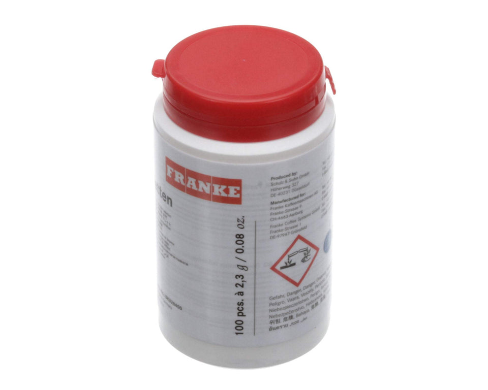 Franke Foodservice Coffee cleaning tablets for machines, 100-count package supports regular maintenance.