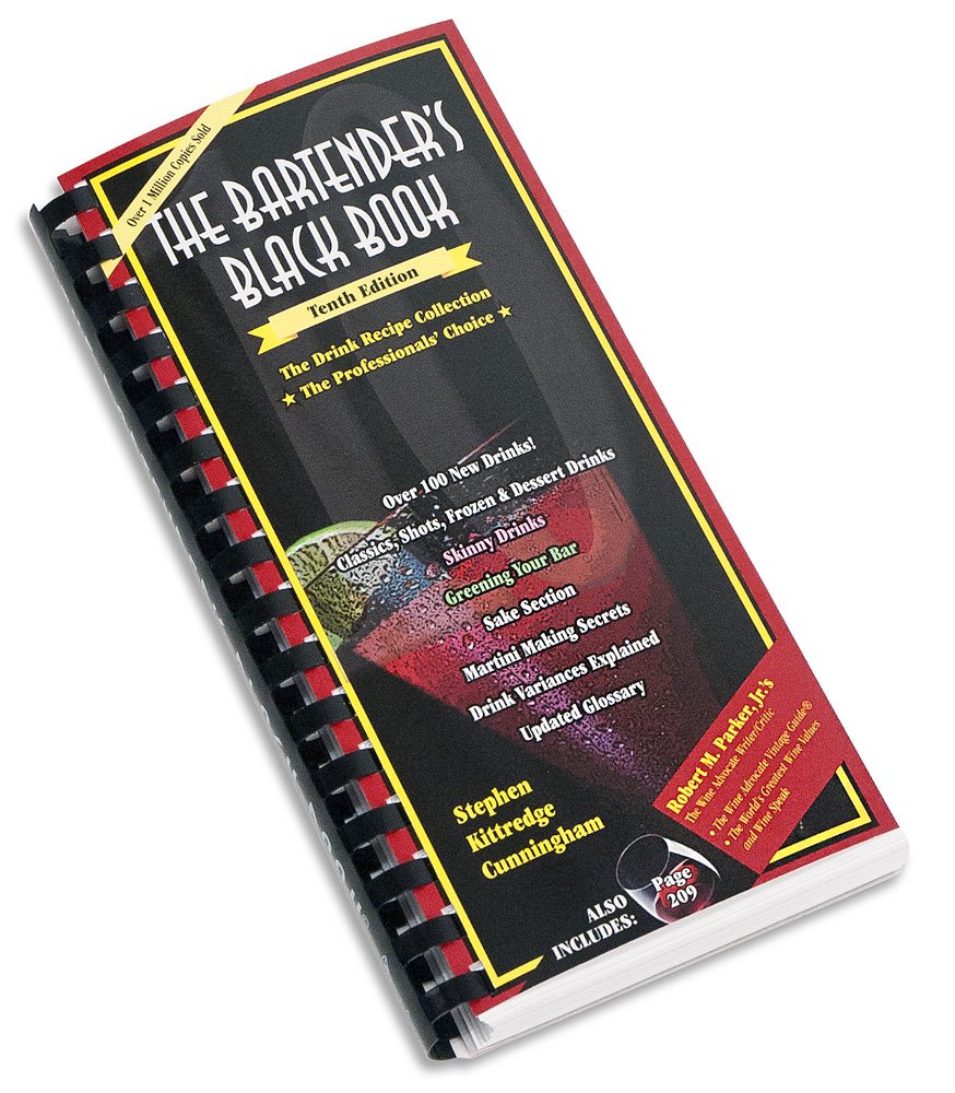 Franmara The Bartender's Black Book cover with 2,500 recipes for quick reference at home bartending