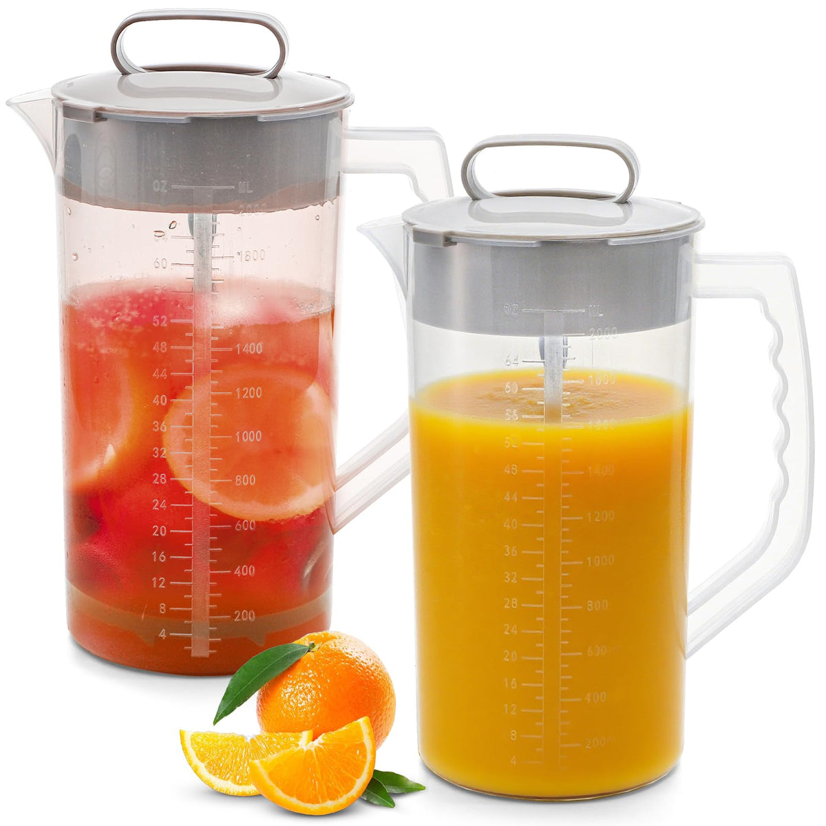 Frcctre 2qt mixing pitcher with cap lid for easy filling and spill prevention.