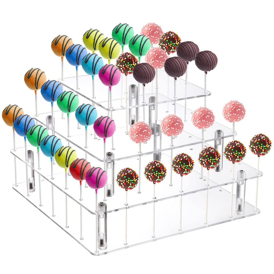 Frcctre 3-tier cake pop display shows treats neatly at an event