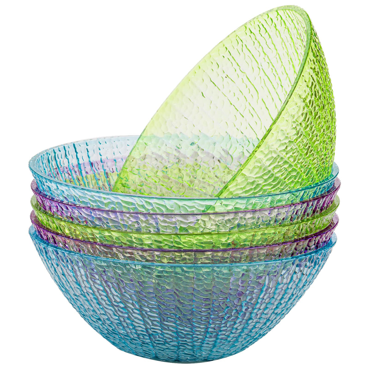 Frcctre neon color bowls with hammered surface for stylish party serving.