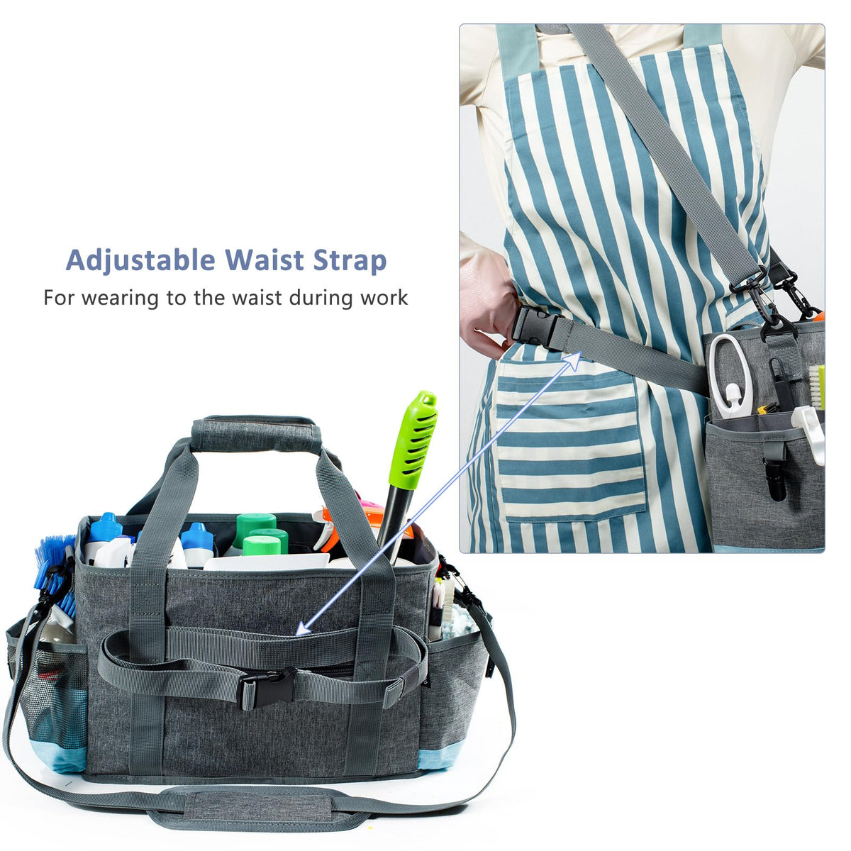 FRECOLSH cleaning caddy adjustable compartments keep supplies organized during shifts