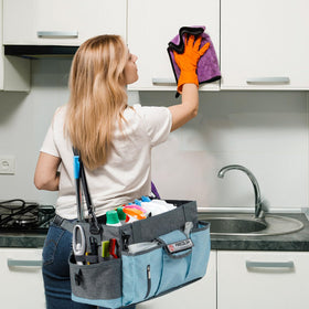 FRECOLSH cleaning supplies organizer doubles as a car wash carrier