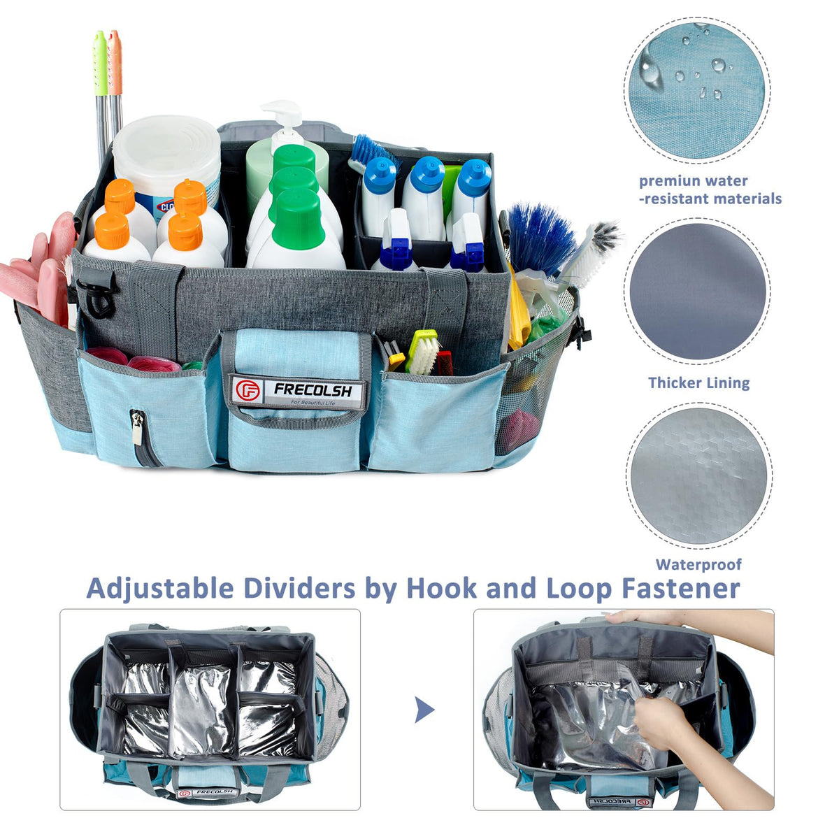 FRECOLSH wearable cleaning caddy with shoulder strap for hands-free cleaning
