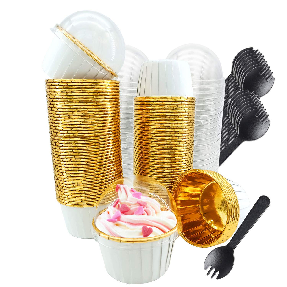 Free-Air cupcake liners with dome lids ideal for secure transport of decorated cupcakes.