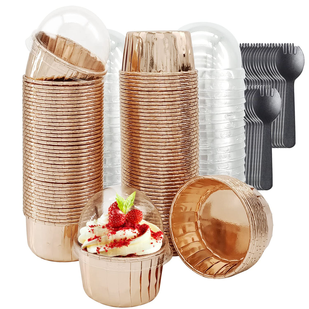 Free-Air foil cupcake liners with lids keep treats portable and fresh during events.