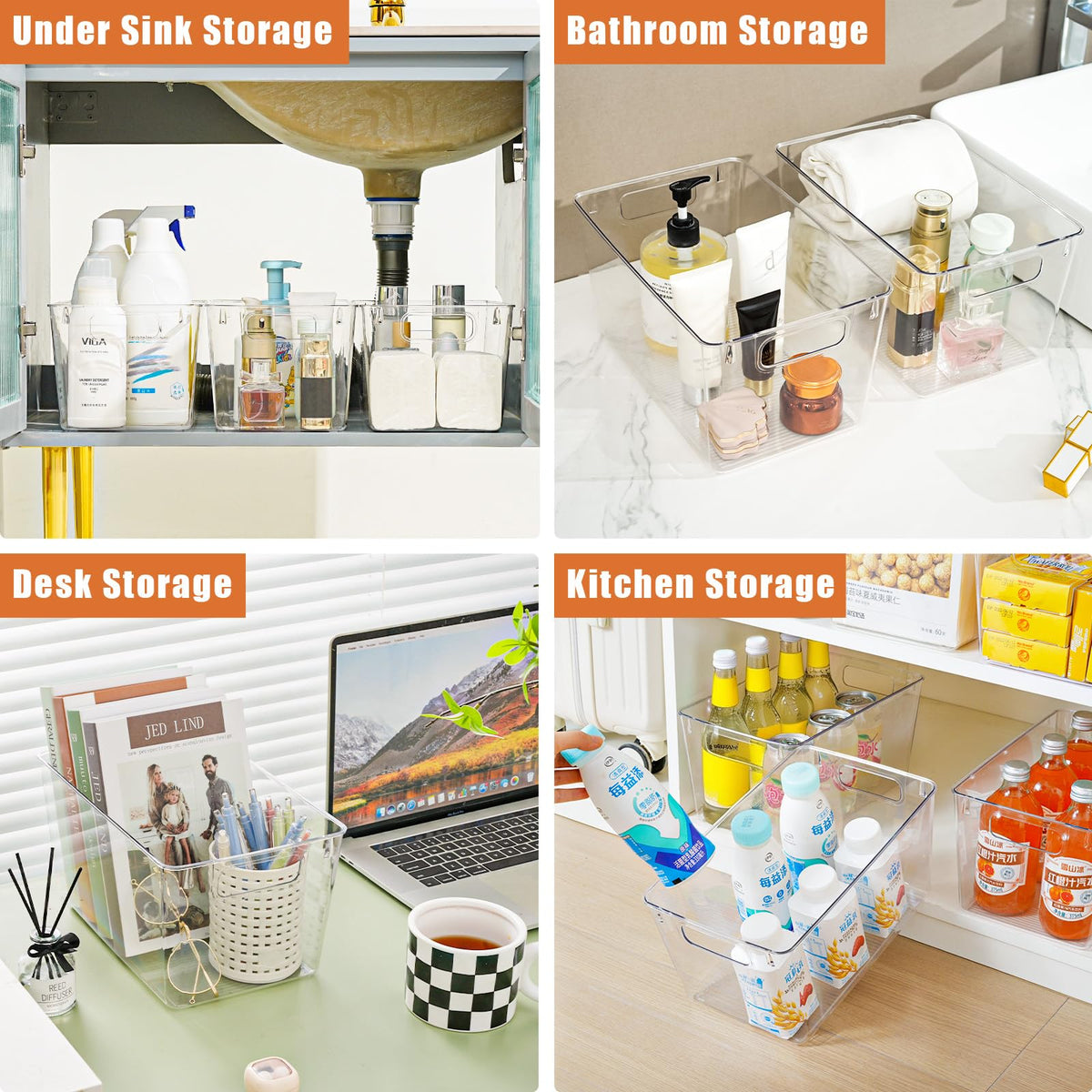 Freebat clear plastic bin keeps under-sink items tidy and reachable