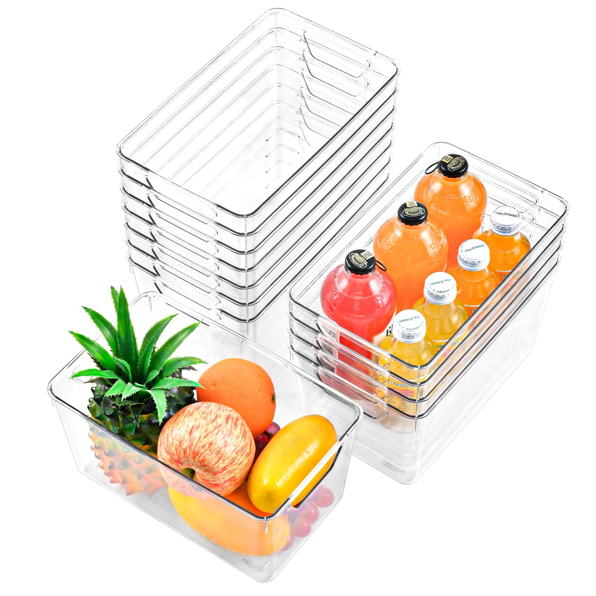 Freebat stackable middle organizers with handles for easy shelf access.