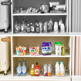 Freebat pantry storage bins provide quick, visible snack storage.