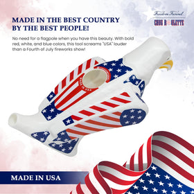 Freedom Funnel eagle design closeup highlights stars and stripes.