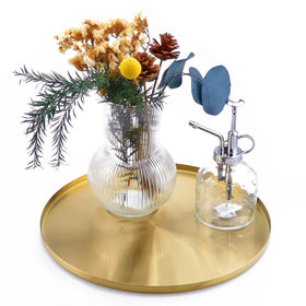 Freelove gold tray with round brass finish ideal for coffee table decor