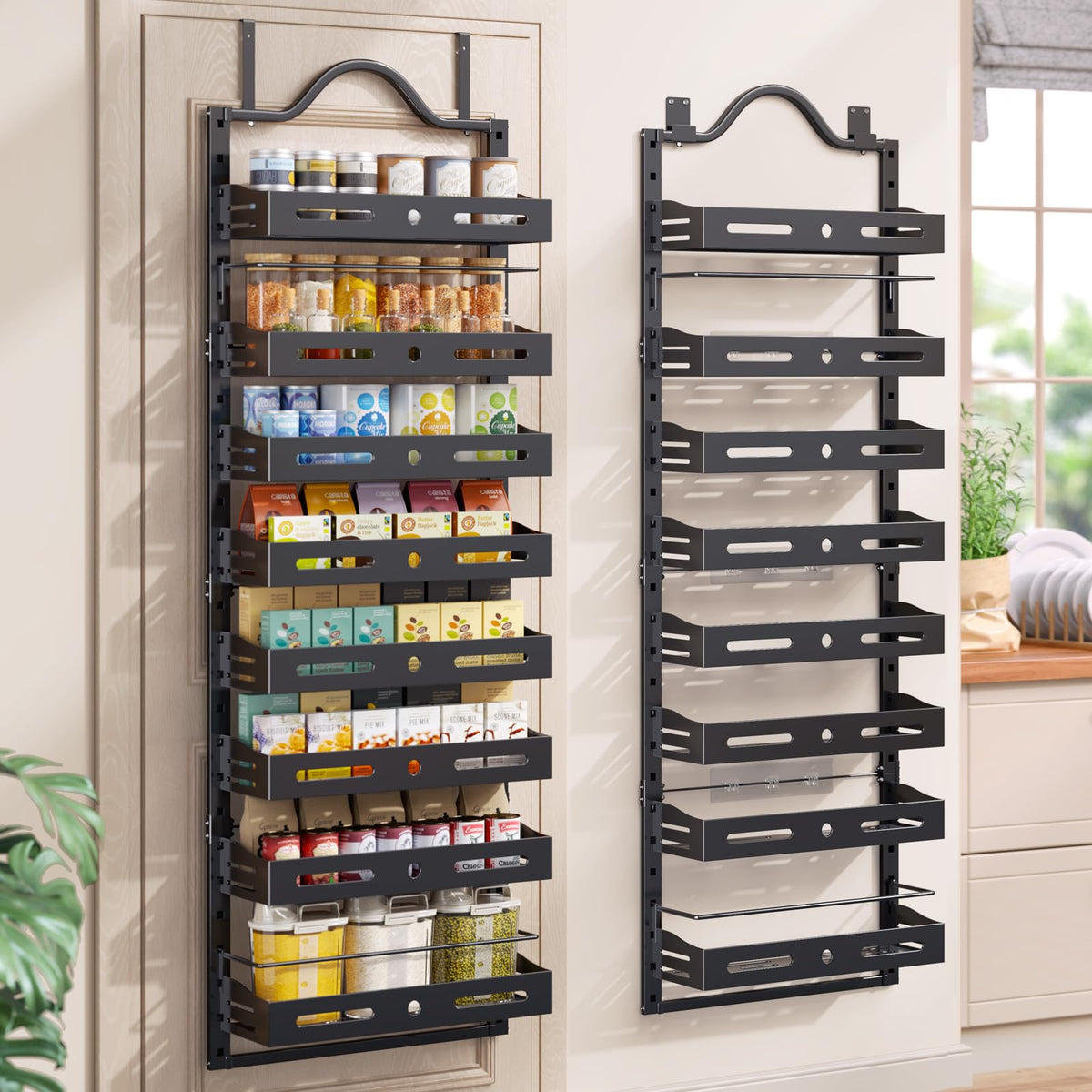 Freexployer 8-tier door pantry organizer saves space for spices and cans.