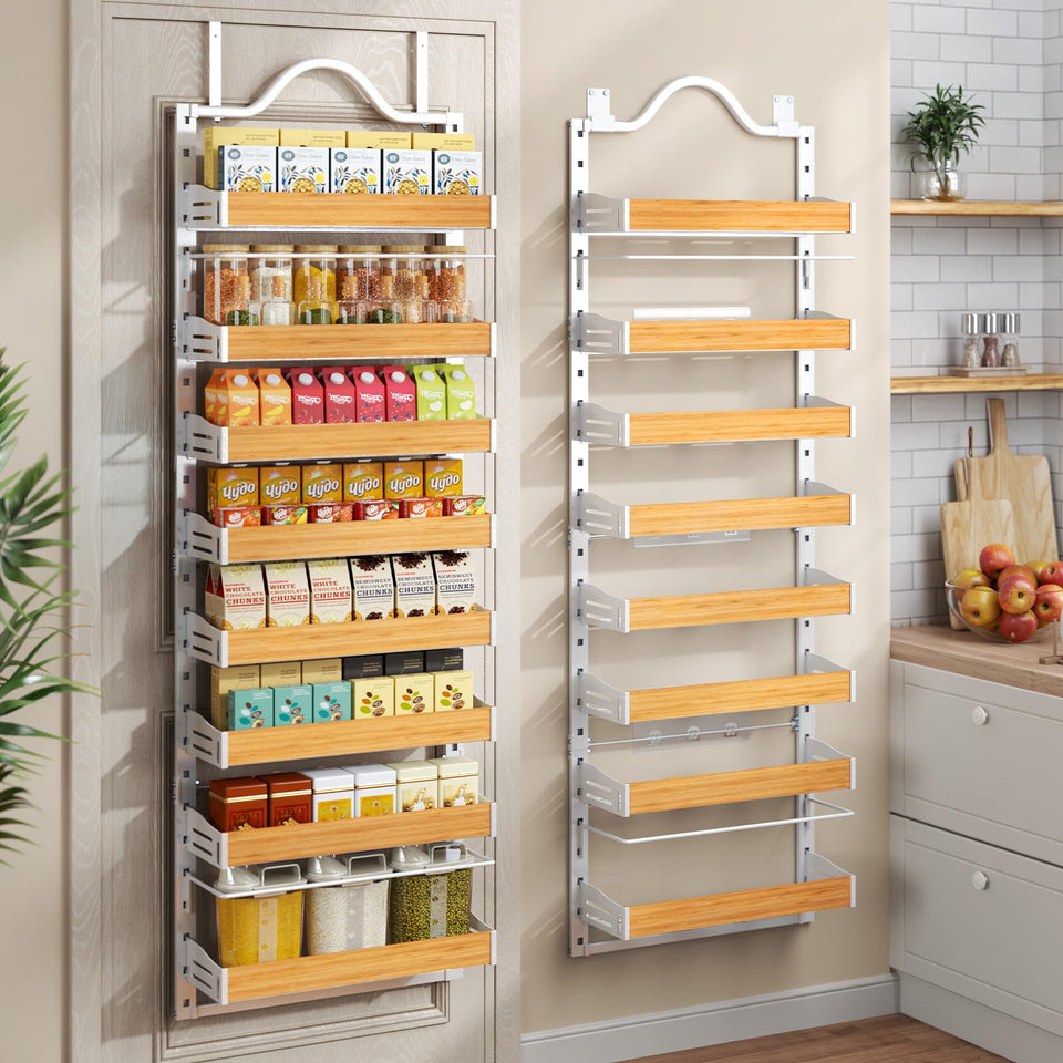 Freexployer 8-Tier wall mount spice rack saves space and organizes spices.