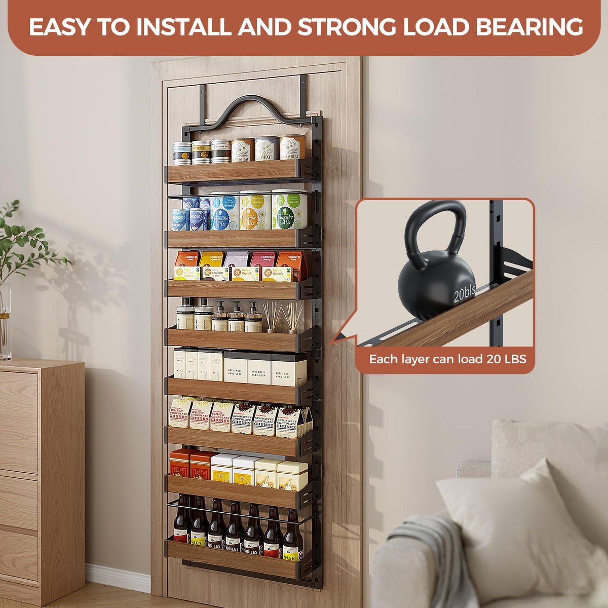 Freexployer black pantry organizer design blends with cabinets and shelves.