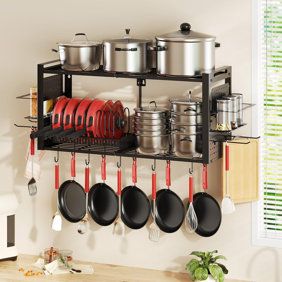 Freexployer internal pan storage area holding frying pans and lids securely.