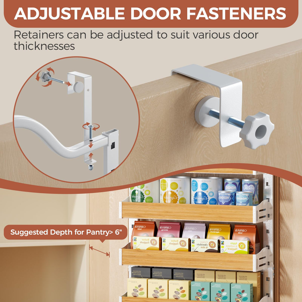 Freexployer over-door pantry organizer offers flexible storage for cans and snacks.