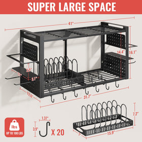 Freexployer pot and pans organizer with side spice rack for quick access.