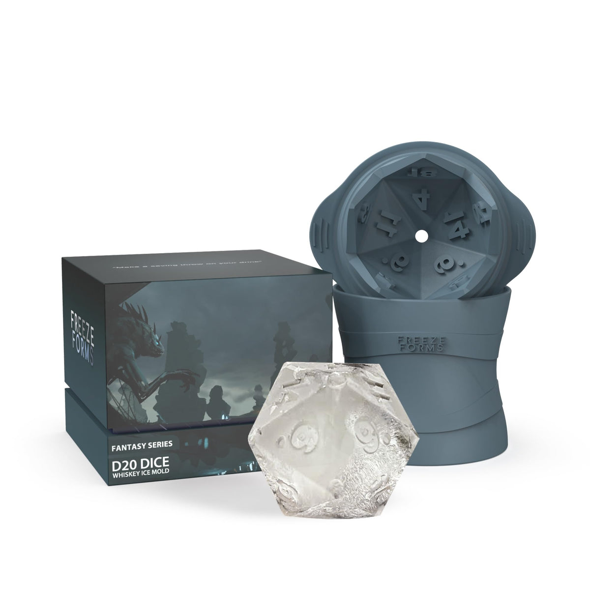 FREEZE FORMS D20 dice ice cube mold for bold, large whiskey cubes.