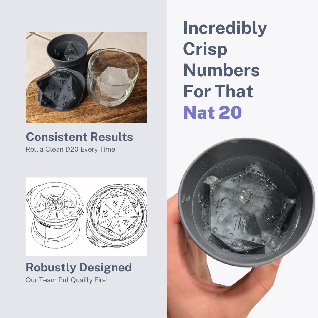 FREEZE FORMS D20 dice number markings stay readable for a playful drink.
