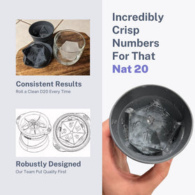FREEZE FORMS D20 dice number markings stay readable for a playful drink.