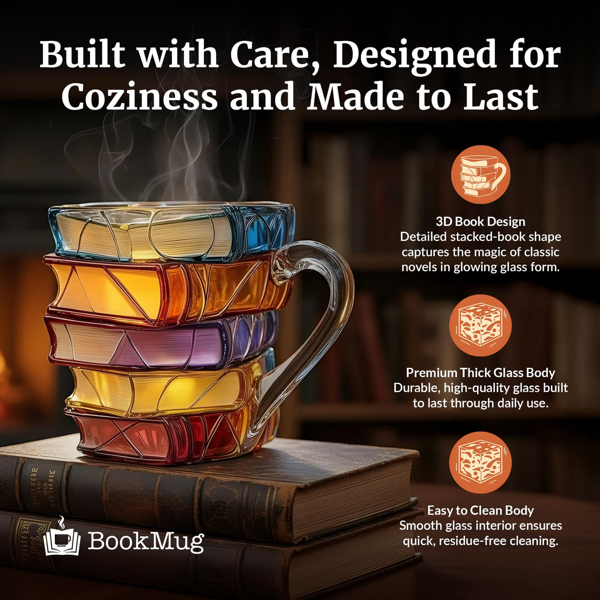Freeze2Trim glass book mug doubles as décor and a warm reading companion.