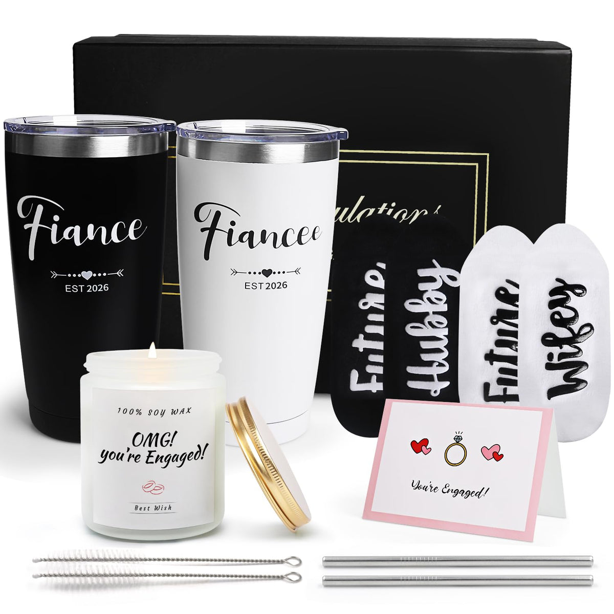 Frerdui engagement tumbler set for couples, ideal gift for newly engaged partners.