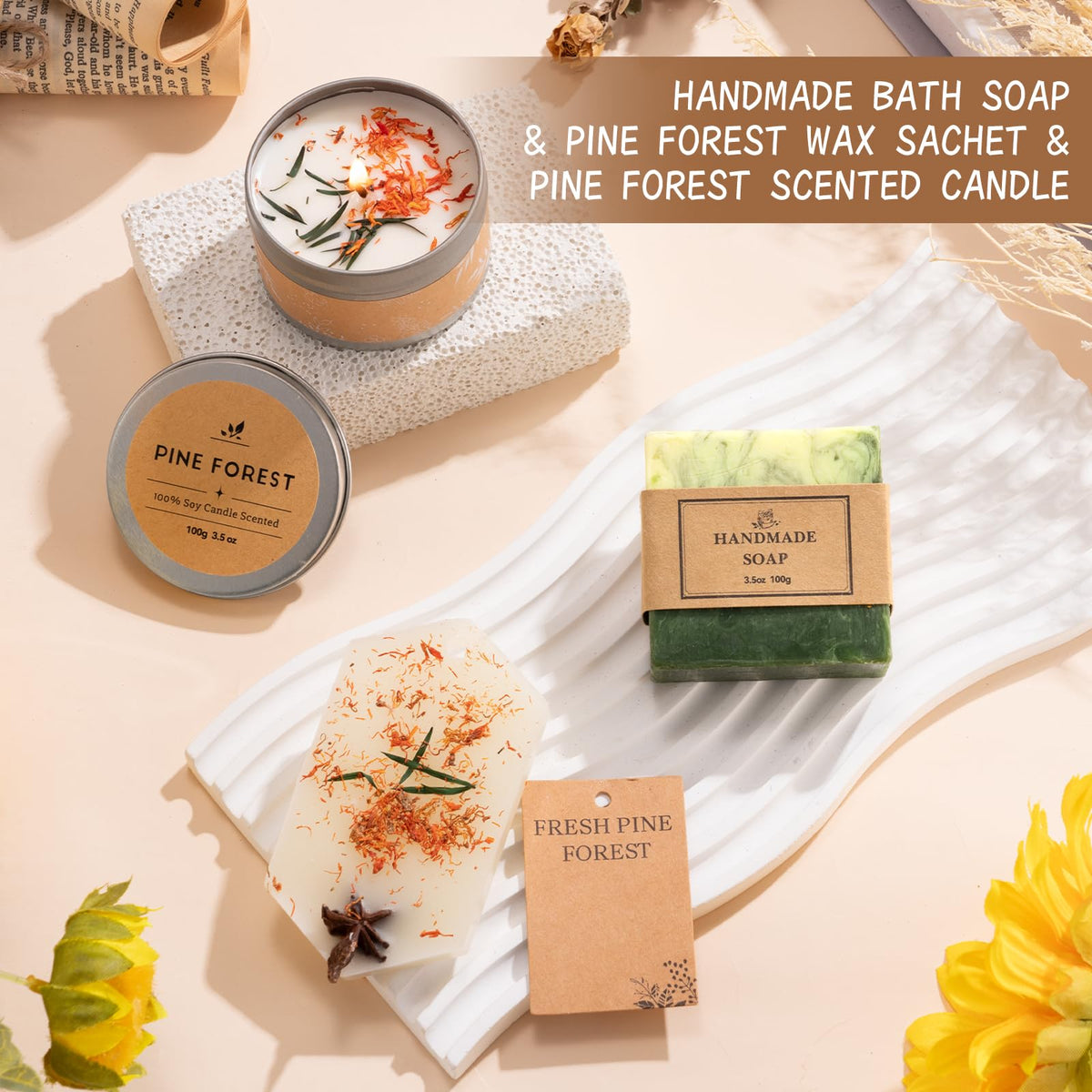 Frerdui soy wax candle pine forest, long-lasting fragrance in a silver tin.