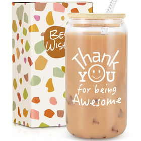 Frerdui glass cup with lid and straw for thoughtful gifts.