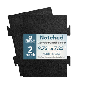 Fresh Headquarters notched carbon filter front view for precise Whirlpool and KitchenAid compatibility.