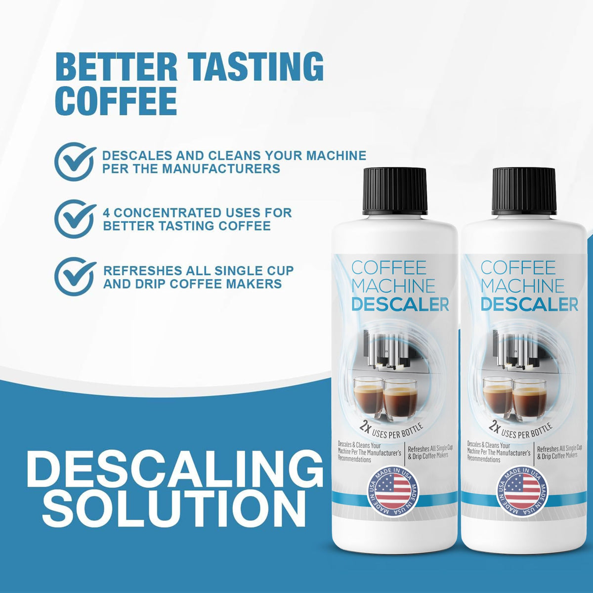 FreshFlow coffee-brew-taste-boost on counter suggests daily descaling practice.